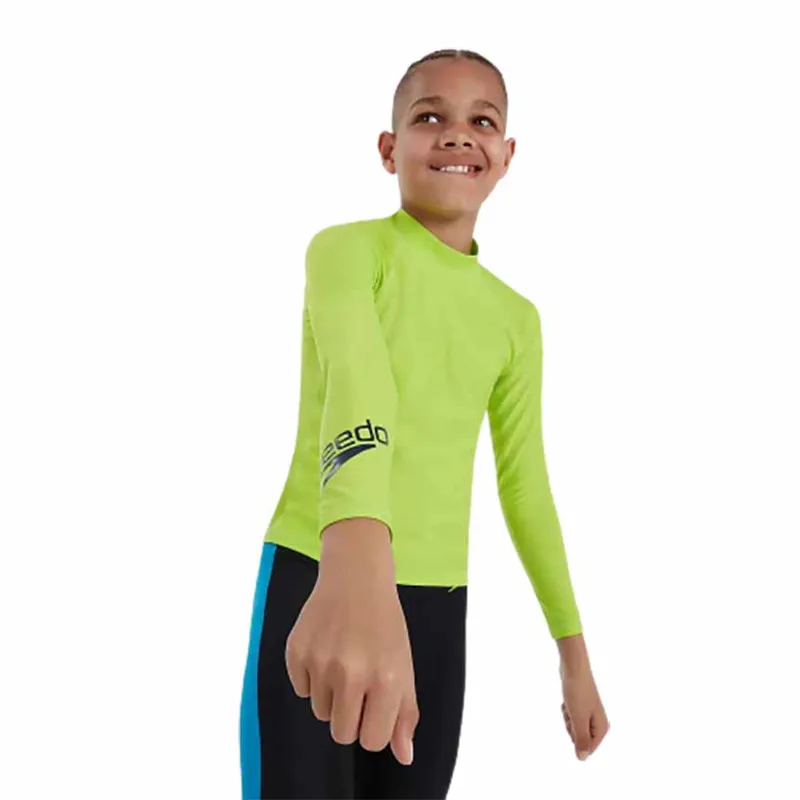 Speedo Junior Logo Rash Top Green/Navy-4